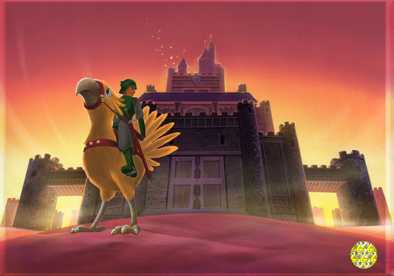 夕日を背負うフィガロ城